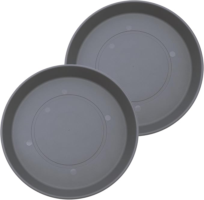 The HC Companies 12 Inch Prima Round Plant Saucer, Lightweight UV-Resistant Plastic Outdoor & Indoor Flower Pot Tray, 2-Pack Plant Pot Trays for Garden & Home Decor, Warm Gray