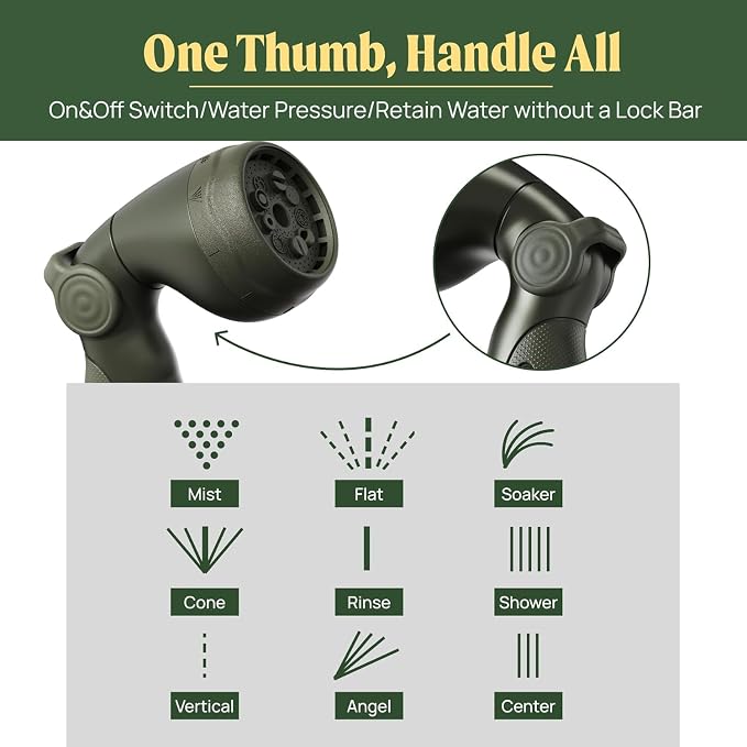 Vego Garden Hose Reel Retractable Hi-Flow Wall Mounted Hose Reel Automatic Rewind, Any Length Lock with 9 Patterns Sprayer Nozzle, Quick Connector and Adjustable shot Nozzle (Seaweed Green, 82ft)