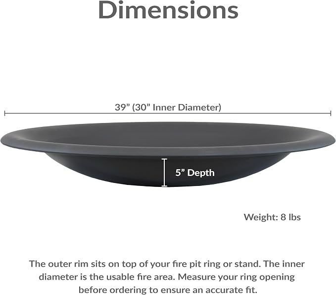 Sunnydaze Round Steel Outdoor Fire Pit Bowl Replacement Insert for DIY Ring or Existing Stand - Wood-Burning Backyard Patio Firepit for Outside - 39" Outer / 30" Inner Diameter - Black
