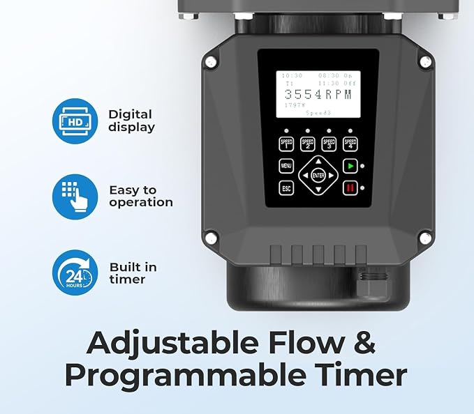 1.8HP Energy Efficient Variable Speed Pool Pump for Inground Pools 220v | Permanent Magnet Motor for Energy Savings, up to 9114 GPH High Flow, Quiet Self-Priming Pump with Timer and Filter Basket