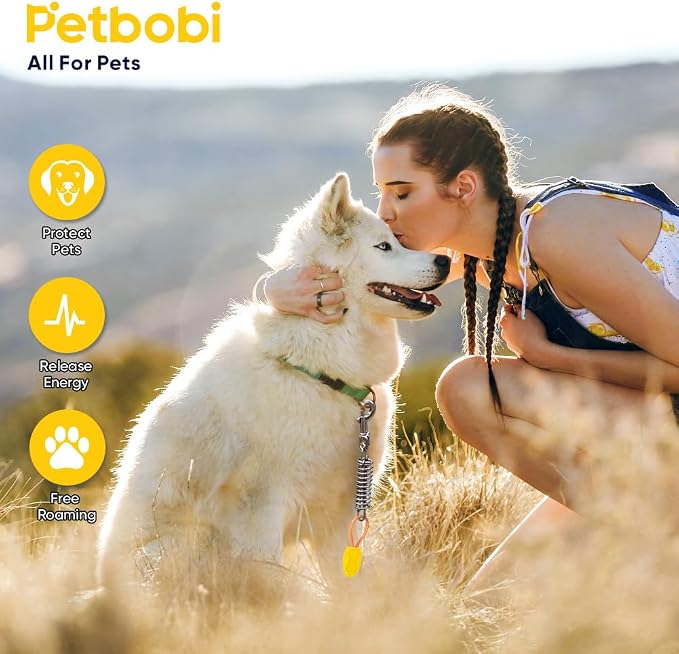 Petbobi Dog Tie-Out Cable and Stake - 30ft Heavy Duty Cable with Spring, No Tangle, 16in Ground Stake, Ideal for Outdoor Yard, Camping, Suitable for Small Medium Large Dogs Up to 120 lbs, Orange