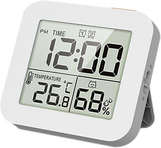 Waterproof Shower Clock, Digital Shower Timer Bathroom Clock with Alarm, LCD Screen Thermometer Hygrometer Clock Bathroom, Kitchen, Toilet