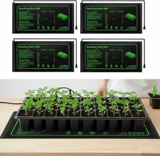 4 Pack Seedling Heat Mat for Plants Seed Starting, Waterproof 10"x 20" Warming Mat Plant Heating Pad for Seed Germination, Indoor Growing, Hydroponic, Greenhouse