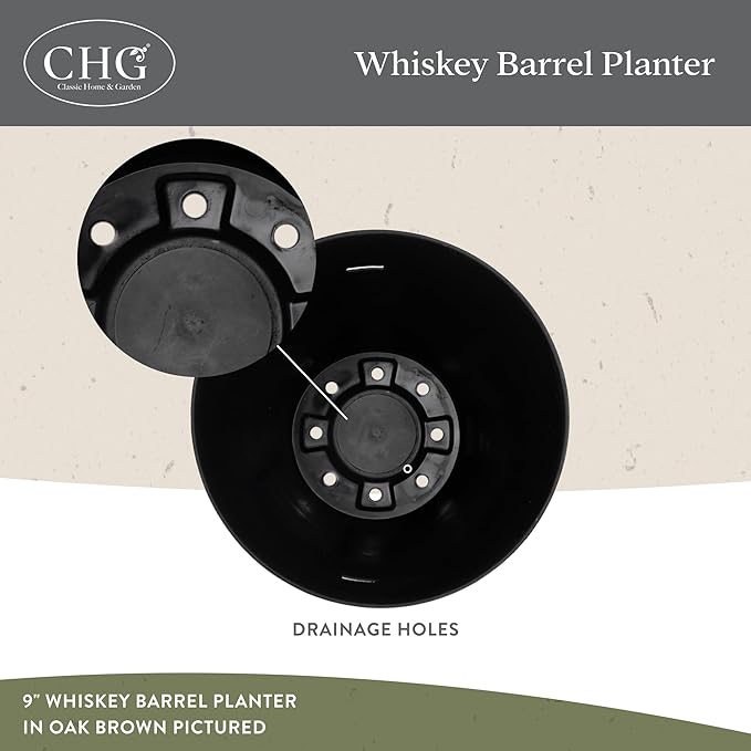 Classic Home & Garden Whiskey Barrel Planters, Wood Finish Flower Planter Pot, Stylish Indoor & Outdoor Resin Garden Pots, Weather-Resistant Planting Pot (20.5" Kentucky Walnut, 1- Pack)