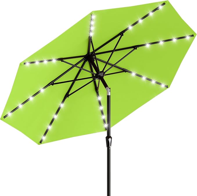 AreShark 9FT Patio Umbrella with Solar Lights, 32 Lighted Pool Umbrella w/Tilt and Crank, Outdoor Market Solar Umbrellas for Garden, Deck, Backyard, Pool and Beach, Apple Green