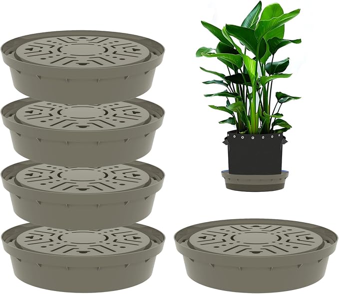 Self-Watering Base with Visible Water Level,5-Pack,Keeps Leaves and Flying Insects Out,Maintains Water Quality, Brown.(Without Wheels).