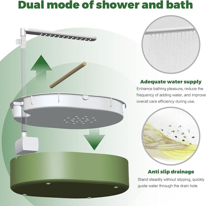 Parrot Bathtub,Bird Shower Parakeet Bath for Cage with Adjustable Water Flow Control Valve, Contains USB and Pump,tarpaulin,for Pet Birds,Cockatiel,Budgie,Suitable for Many Kinds of Birds(Green)