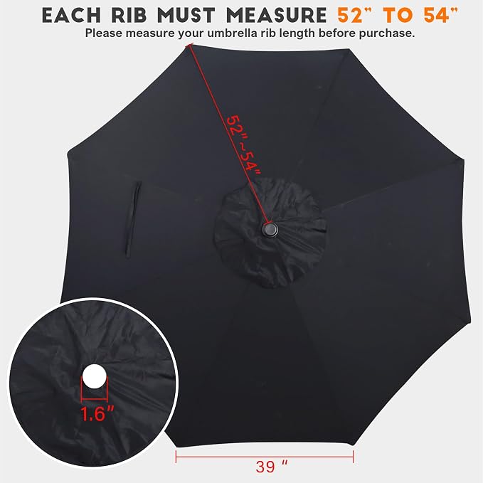 Blissun 9ft Patio Umbrella Replacement Canopy, Market Umbrella Top, Outdoor Table Umbrella Canopy for 8 Ribs, Canopy Only