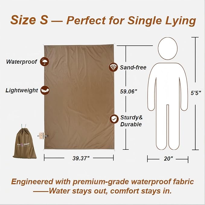 Picnic Blanket Waterproof – Packable Sand Proof Beach Blanket (0.42lb/0.66lb), Compact & Foldable, Fits in Pocket with Integrated Stakes, Ideal for Camping, Hiking, Travel, Concert, Festival
