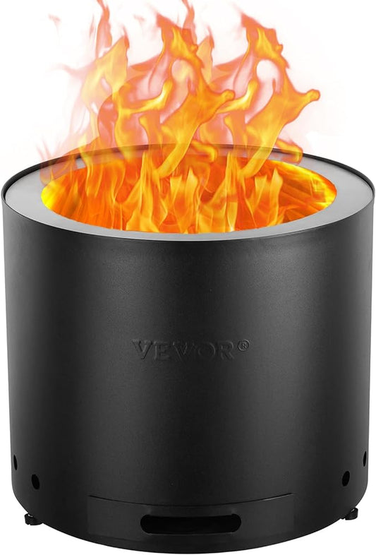 VEVOR Smokeless Fire Pit Stove Bonfire, H: 12.6 in x Dia: 15 in,Wood Burning Fireplaces with Removable Ash Pan, SUS430 Stainless Steel Inner Portable Outdoor Firepit, Ideal for Outdoor Patio Camping