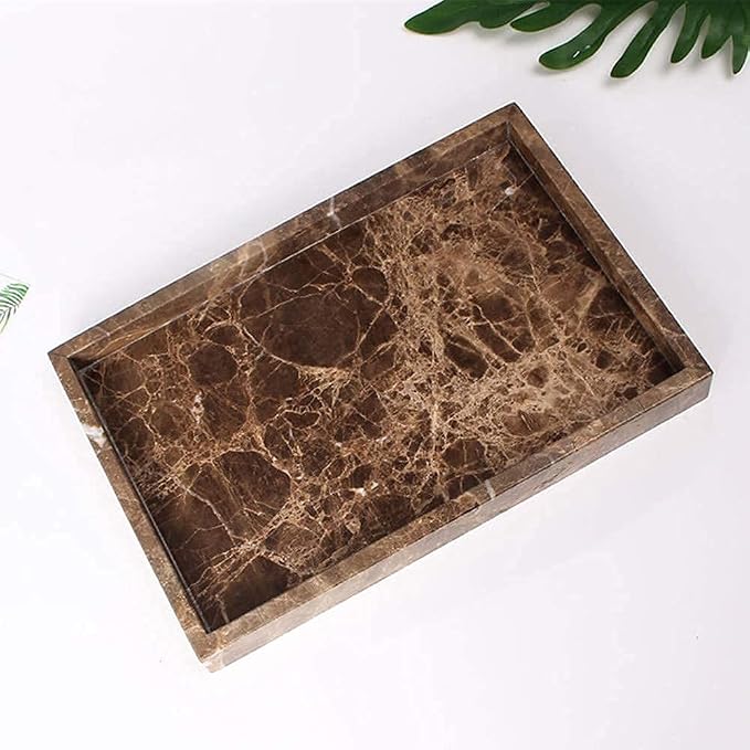 Natural Marble Storage Vanity Tray, Cosmetics Jewelery Tray, Kitchen Organizer, Coffee Table Tray (Coffee Net, 11.8L x 7.87W x 1.18H)