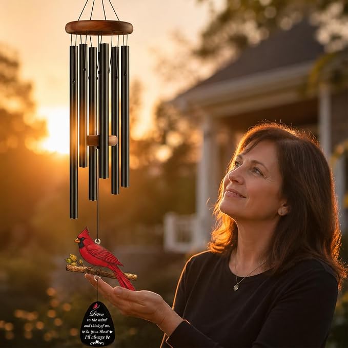 Sympathy Wind Chimes for Loss of Loved One, 37" Memorial Cardinal Wind Chimes for Outside, Bereavement Gift for Loss of Mother Father Husband Condolence Remembrance Garden Decor