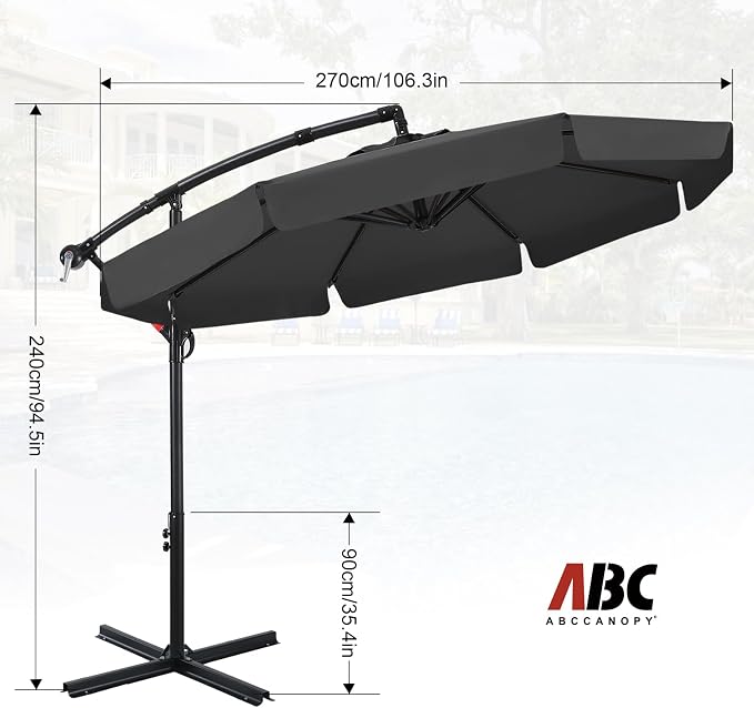 ABCCANOPY 9FT Cantilever Patio Umbrella with base included (Dark Gray)