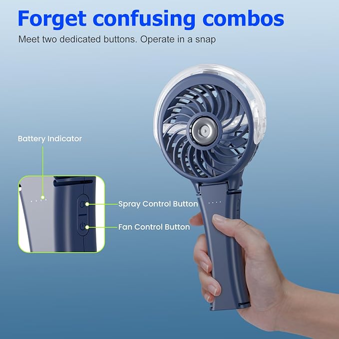 HandFan Upgraded Handheld Misting Fan, Two Button Easy Operation, Rechargeable Portable Mister Fan, Spray Water Mist Fans, Mini Electric Cooling Fans for Travel, Outdoors, Disney(Royal Blue)