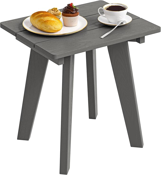 Outdoor Side Table, HDPE Weather Resistant Small Patio Table for Porch and Balcony, 200 LBS Capacity Heavy Duty Small Outdoor Table for Backyard and Pool, Easy Maintenance, Dark Gray