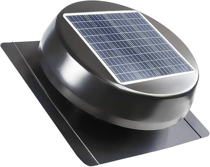 Maxx Air Solar Attic Fan with 12'' Nylon-Fiber-Aluminum Blades, Solar Powered Attic Exhaust Fan, Adjustable 25W/22V Solar Panel, IP68 DC Motor, Built-in Thermostat, Aluminum Mesh Guard