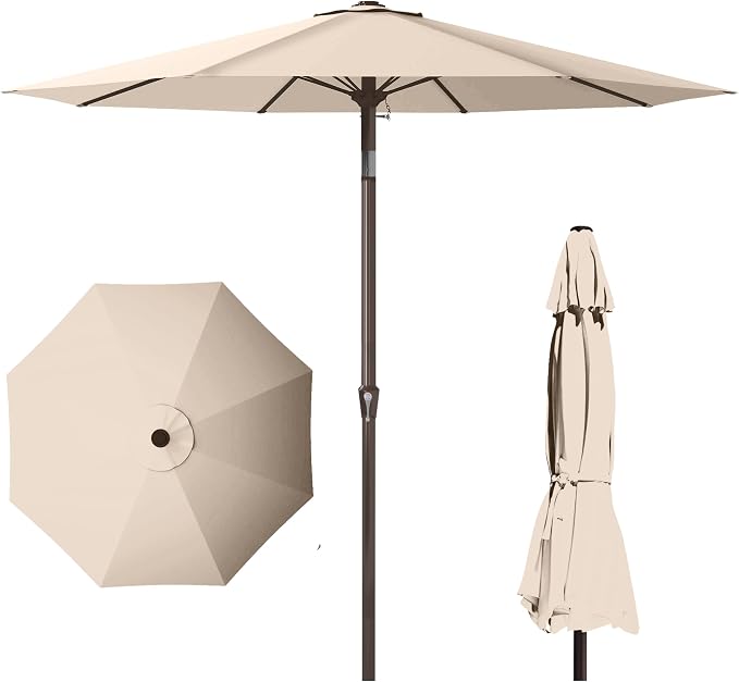 PatioKingdom 11FT Patio Umbrella,Outdoor Umbrella with Push Button Tilt and Crank,Market Table Umbrella with 8 Sturdy Fiberglass Ribs UV Protection