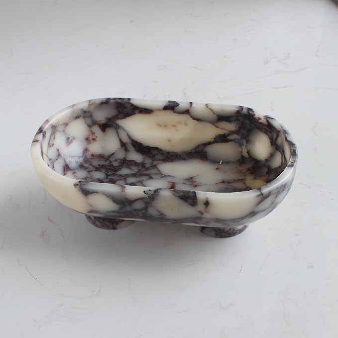 Nawgnail Natural Oval Calacatta Viola Marble Fruit Bowl for Kitchen Counter 10", Large Decorative Bowl Two-Legs for Home Decor, Fruits Holder For Dining Table - Kitchen Organization