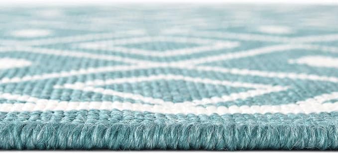 Unique Loom Outdoor Trellis Collection Area Rug - Kafes (5' 3" x 8' Oval, Teal/ Ivory)