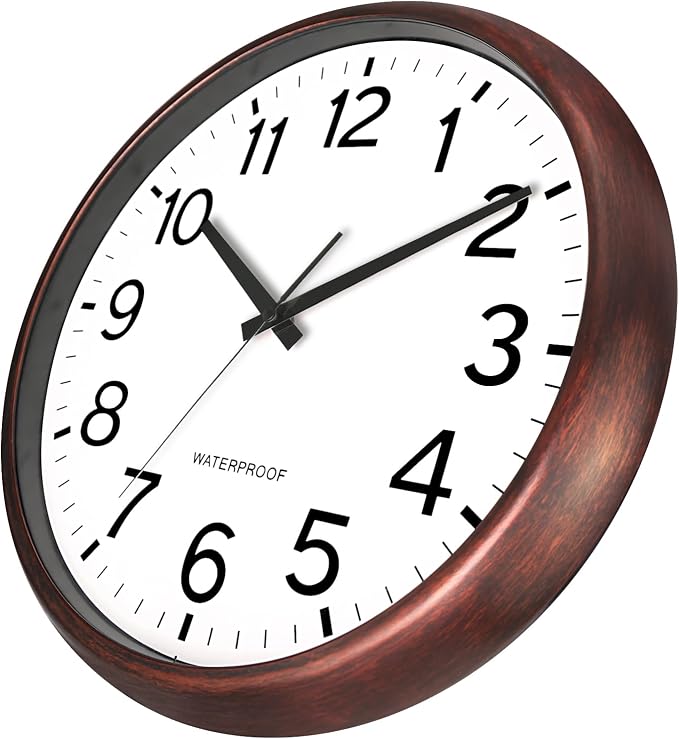 Caysie 16 Inch Sealed Large Outdoor Clock Waterproof, Silent Battery Operated Weatherproof Wall Clocks for Pool Patio Outside Home (Bronze)