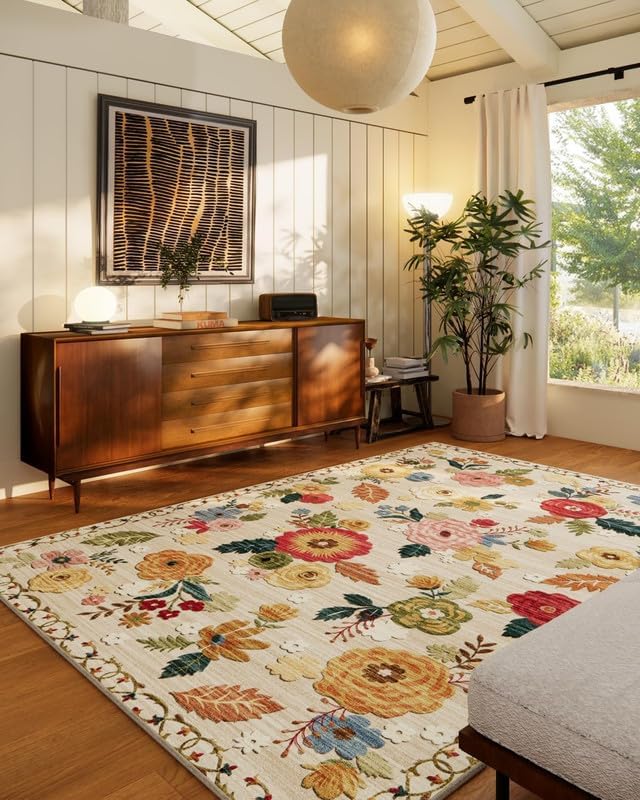 6x9 Area Rugs for Living Room: Washable Bedroom Rug Non Slip Low Pile Soft Faux Wool Non Shedding Distressed Vintage Boho Large Carpet for Dining Room Under Table Kitchen Nursery Entryway Farmhouse