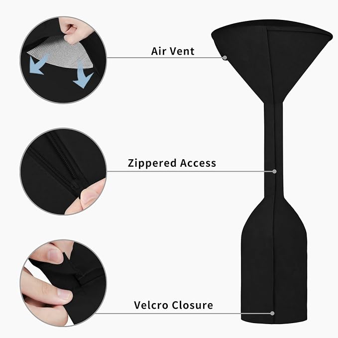 Easy-Going Stand-Up Patio Heater Cover with Zipper and Storage Bag, Waterproof Outdoor Heater Cover Dustproof, UV-Resisant, Wind-Resistant (95"H x 34"D x 19"B, Black)