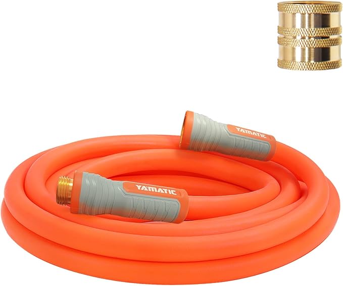 YAMATIC 5/8 in x 15 ft Female-to-Female Short Garden Hose, 2-in-1 Dual Use with Solid Brass Swivel Fitting, All-Weather, 600 PSI Burst