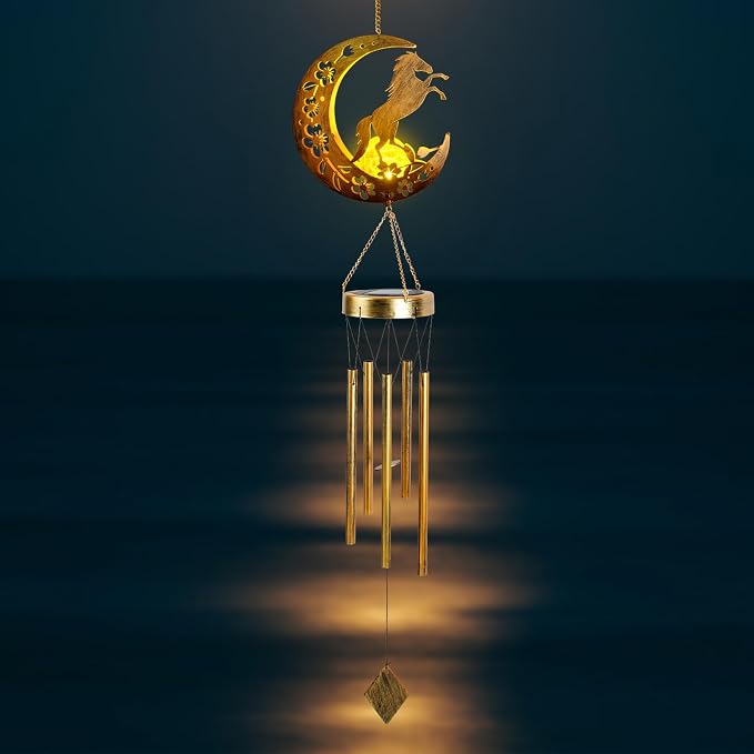 Solar Horse Wind Chimes - Unique Moon Hummingbird Design, for Mothers, Grandmothers, Sisters, Friends and Girls on Birthdays, Christmas, Thanksgiving and Mother's Day