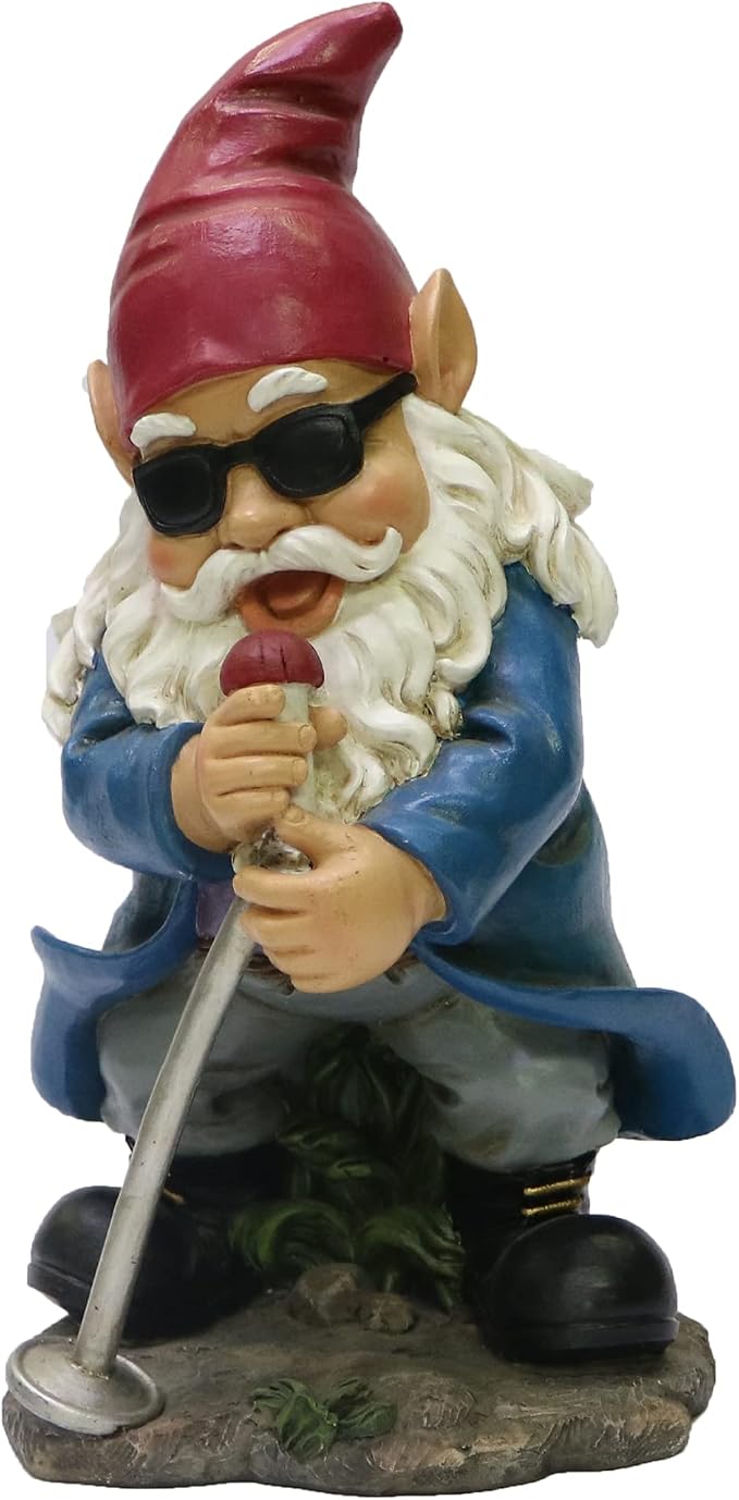 Nature's Mark Rock n Roll Gnome in a Band Singing Resin Statue Figurine Home Garden Decorative Accent Décor (10" H)