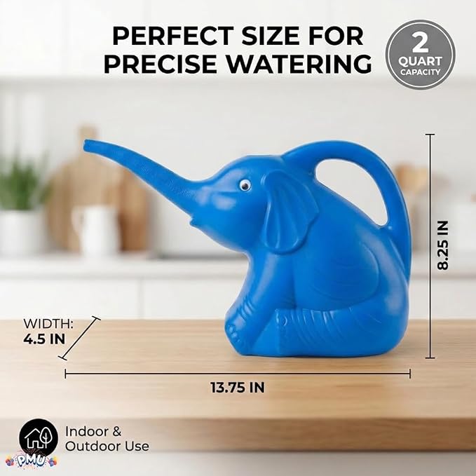 PMU 12Pcs 2-Quart Elephant Watering Can – Durable Plastic Garden Watering Can for Indoor & Outdoor Plants, Easy-Pour Spout, Large Water Pot, Blue