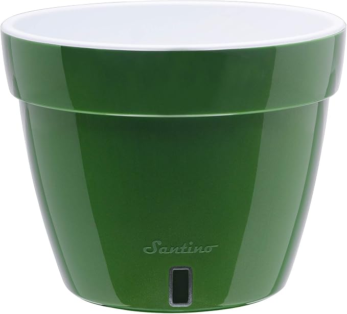 DECOPOTS - 3 Pack - Self Watering Planter - Modern Flower Pot with Water Level Indicator for All House Plants, Flowers, Herbs - Height 9 inches (Diameter 11.8", Green - Gold/White)