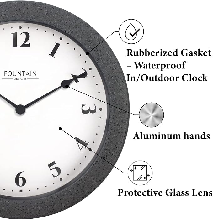 8.26" Small Nordic Indoor/Outdoor Clock, Waterproof & Weatherpoof Clock for Bathroom, Patio,Pool and Kitchen,Modern Style (Gray Sandstone Finish)