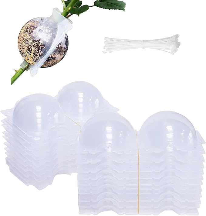 20 PCS Air Layering Pods, Reusable Transparent Grafting Ball Air Layering Propagation Kit Plant Root Growing Box for Fast Tree Propagation Tubes Kit (With Extra Zip Ties)