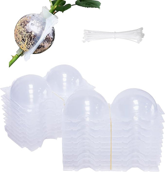 20 PCS Air Layering Pods, Reusable Transparent Grafting Ball Air Layering Propagation Kit Plant Root Growing Box for Fast Tree Propagation Tubes Kit (With Extra Zip Ties)