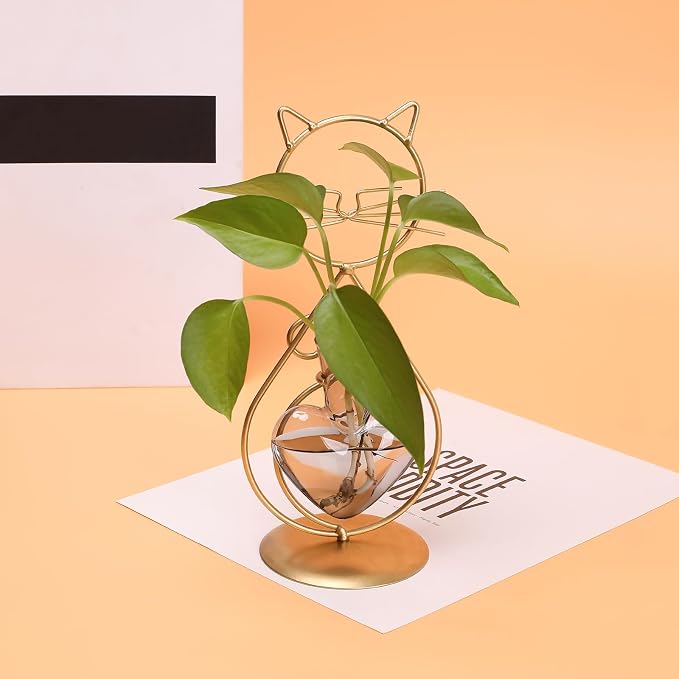 Plant Terrarium Plant Propagation Station Cat Lover Gifts for Women | Plant Lovers Home Office Decor Cat Desk Accessories