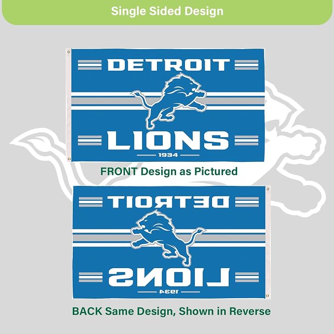 NFL Detroit Lions Vintage Flag | 3 x 5 Outdoor Flag with Grommets | Heavy Duty Banner for Garden Patio Decoration | Indoor Wall Decor for Room | Works with Flagpoles for Outside House (Detroit Lions-Vintage)