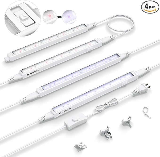 Maygrove Grow Lights for Indoor Plants, Tunable Spectrum 1FT LED Growing Lamp 28W (4 x 7W), T5 Grow Light Strip for Seed Starting, Vegetables, Linkable, White, 4-Pack