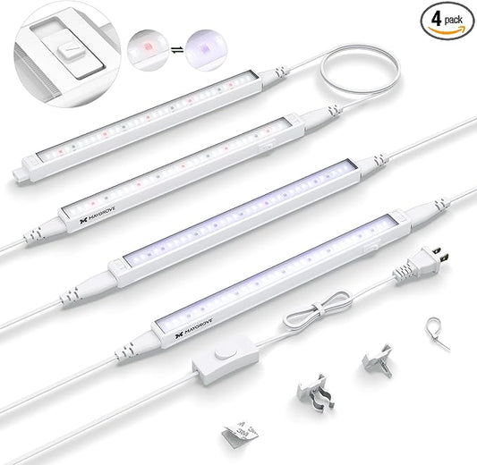 Maygrove Grow Lights for Indoor Plants, Tunable Spectrum 1FT LED Growing Lamp 28W (4 x 7W), T5 Grow Light Strip for Seed Starting, Vegetables, Linkable, White, 4-Pack