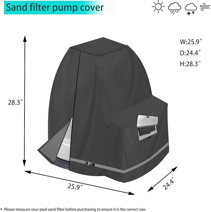 XCZ Sand Filter Pump Cover for 12-16INTEX Crystal Clear Sand Filter Pumps, Waterproof and UV Resistant, Above-Ground Pool Pump Cover Also Available with its Model ，Black only Cove