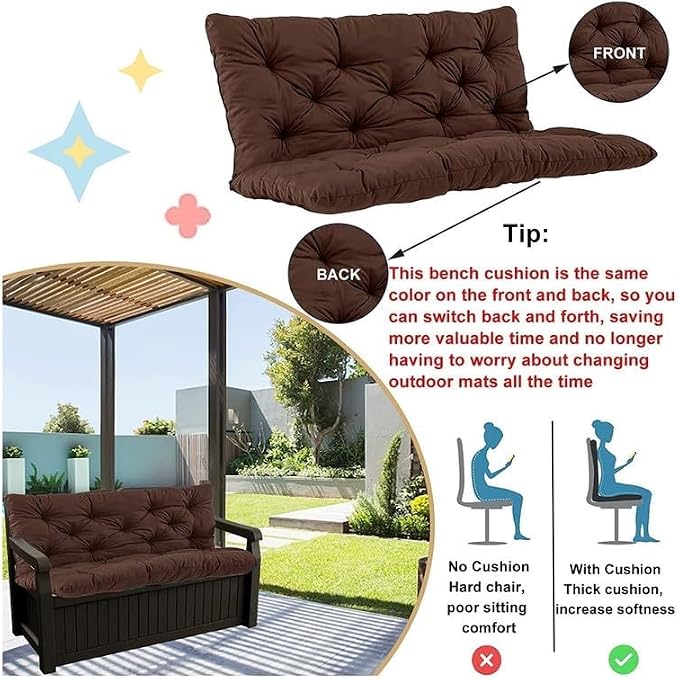 Swing Cushion Replacement Outdoor Porch Waterproof Bench Cushion 2-3 Seater Washable Bench Replacement Cushions for Outdoor Patio Porch Swing Cushions
