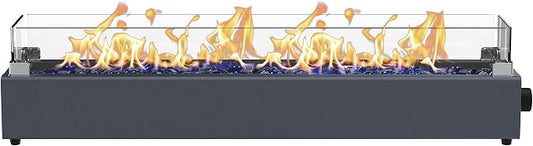 36-inch Table Top Propane Fire Pit, 40,000 BTU Tabletop Firepit for Patio, Outdoor Portable Rectangular Fire Bowl w/Wind Glass Shield, Glass Rocks - Carbon Gray
