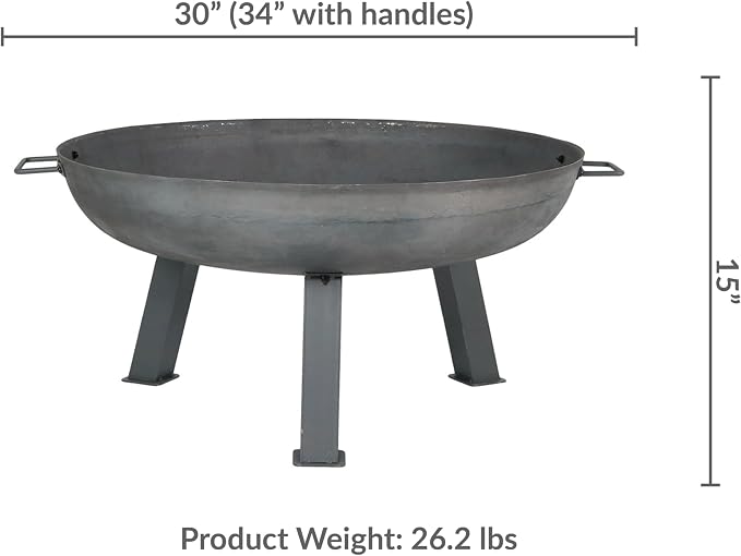 Sunnydaze Cast Iron Heavy Duty Fire Pit for Outside - Wood Burning Outdoor Fire Pit Bowl with Handles for Patio, Backyard, Camping - 30" - Gray