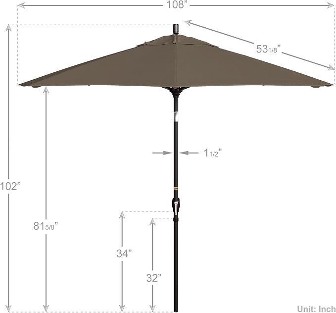 California Umbrella 9' Round Aluminum Market Umbrella, Crank Lift, Push Button Tilt, Bronze Pole