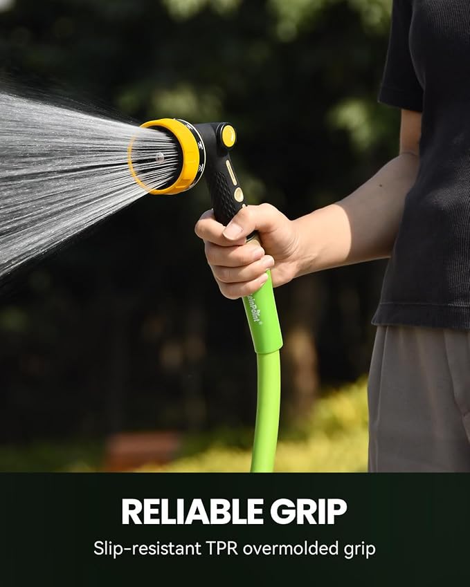 RAINPOINT Garden Hose Nozzle Heavy Duty - 100% Metal Thumb Control Spray Nozzles for Garden Hose High Pressure, 10 Patterns Water Hose Nozzle for Car Wash, Watering Lawn and Pets, Yellow2, 2 Pack