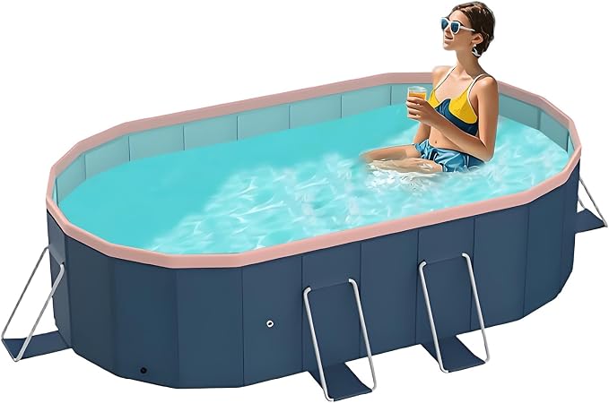 Foldable Pool, Hard Plastic Collapsible Pool, Large Non Inflatable Rectangle Pool Above Ground, Backyard Pool for Adults, Oversized Thickened, Easy Assembly (Round Corner 79 Inch)