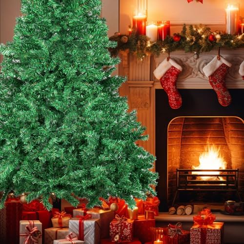 Artificial Christmas Tree, 1000 PVC Tips Full Hinged Spruce Tree with Foldable Metal Stand, Easy Assembly Xmas Tree for Home Office Holiday Party Decoration (Green, 7FT) - Image 5