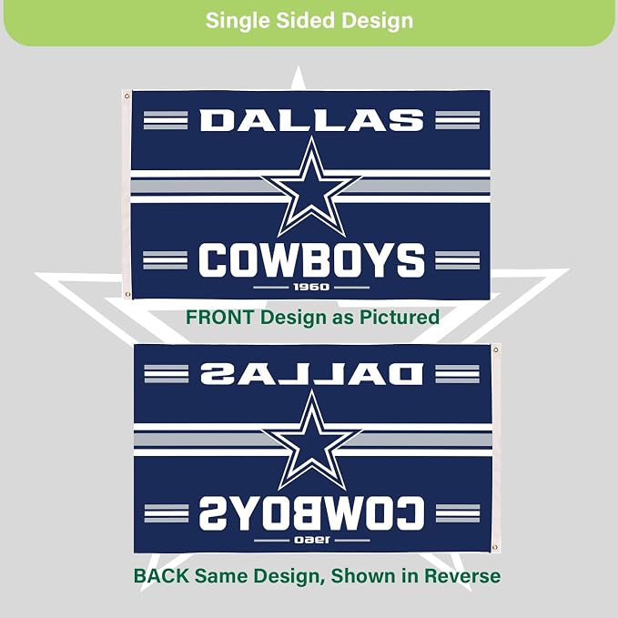 NFL Dallas Cowboys Vintage Flag | 3 x 5 Estate Flag with Grommets | Heavy Duty Banner for Outdoor Garden Patio Decoration | Indoor Wall Decor for Room | Works with Flagpoles for Outside House (Dallas Cowboys-Vintage)