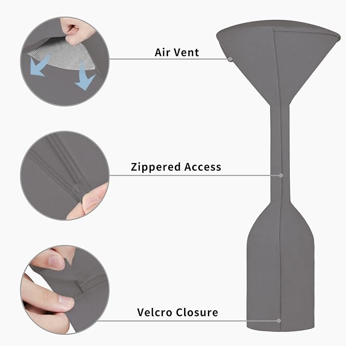 Easy-Going Stand-Up Patio Heater Cover with Zipper and Storage Bag, Waterproof Outdoor Heater Cover Dustproof, UV-Resisant, Wind-Resistant (95"H x 34"D x 19"B, Grey)