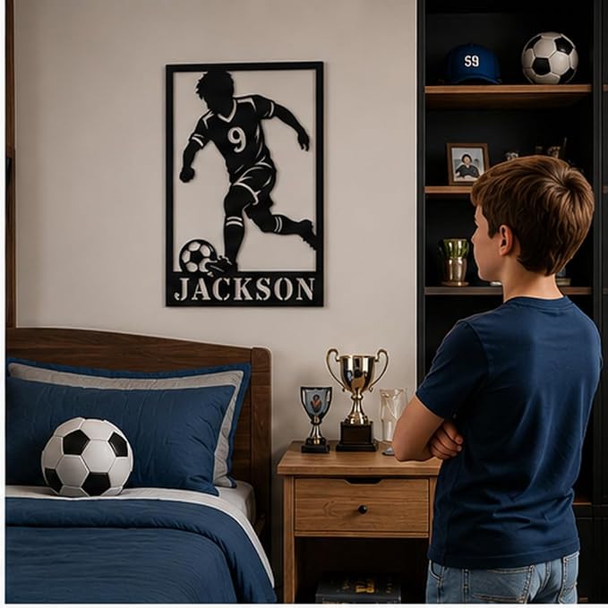 Custom Soccer Ball Metal Name Sign – Personalized Soccer Team Wall Art, Sports Name Decor, Gift for Football Players & Fans