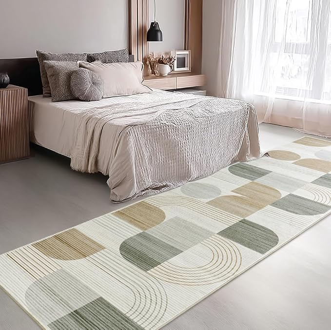 Soft Modern Geometric Abstract Machine Washable 2.7x8 Runner Rug | Beige Rugs for Bedroom Living Room, Non-Shedding Faux Wool Indoor Throw Floor Carpet for Office Entryway Dining Room Decor